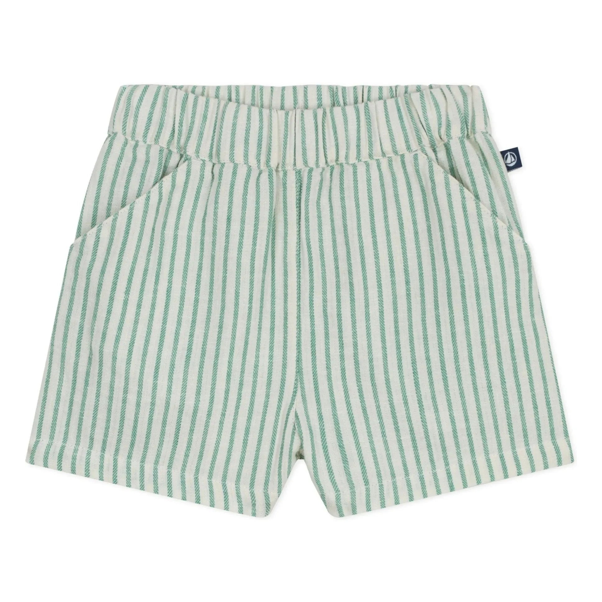 Petit Bateau - Çizgili Keten Şort | Yeşil
