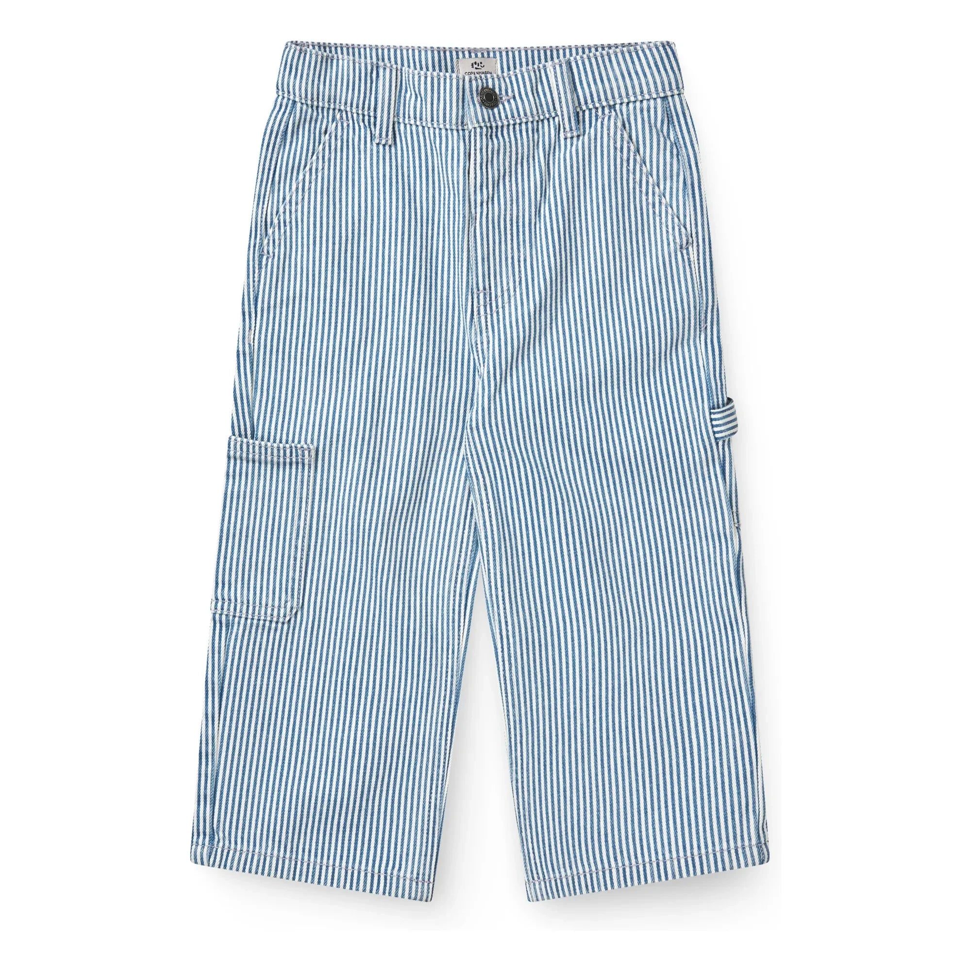 Copenhagen Colors – Gestreifte Cargo Hose aus Bio-Baumwollgabardin | Blau