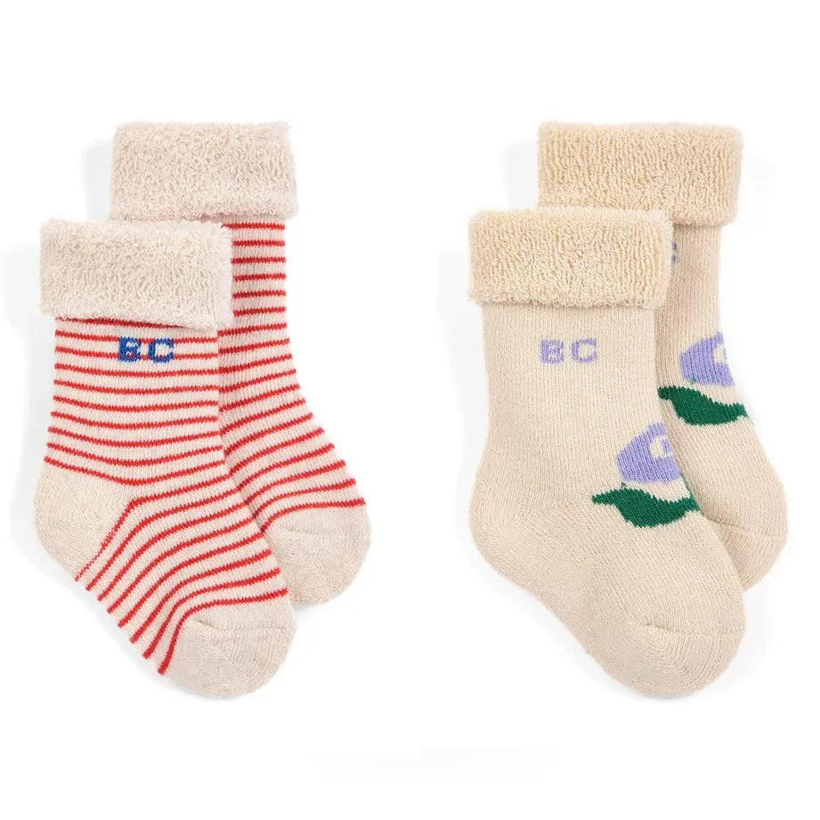 Bobo Choses - 2 Çift Organik Pamuk Çiçek Çorap Seti | Ekru