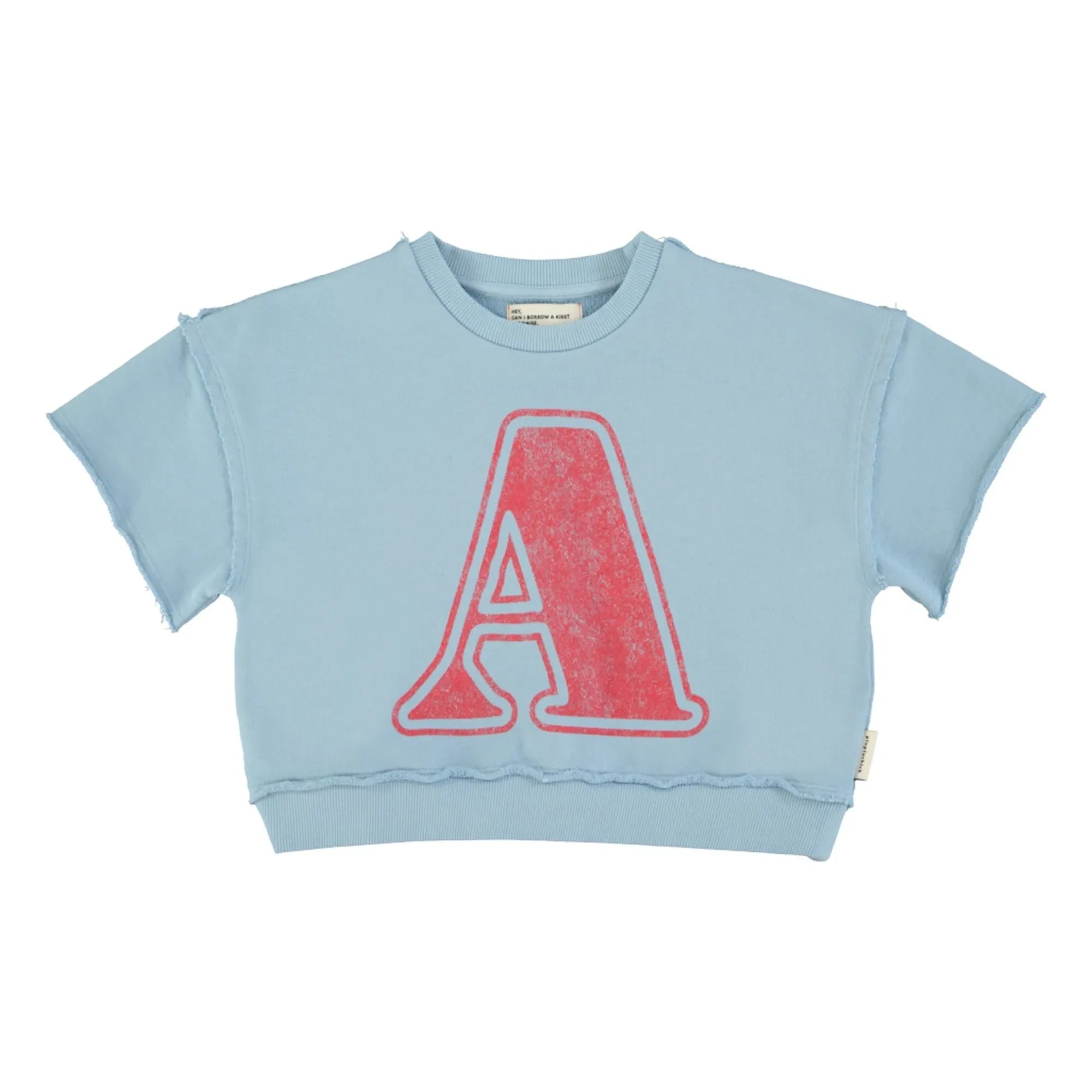Piupiuchick - Kurzarm-Sweatshirt Lettre A Bio-Baumwolle | Hellblau