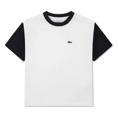 Lacoste - Organik Pamuk Logo Kontrast Kollu Tişört | Kırık beyaz
