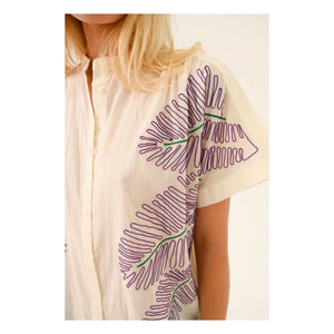 Sacrécoeur - Mayan Taro embroidered blouse Cotton voile | White