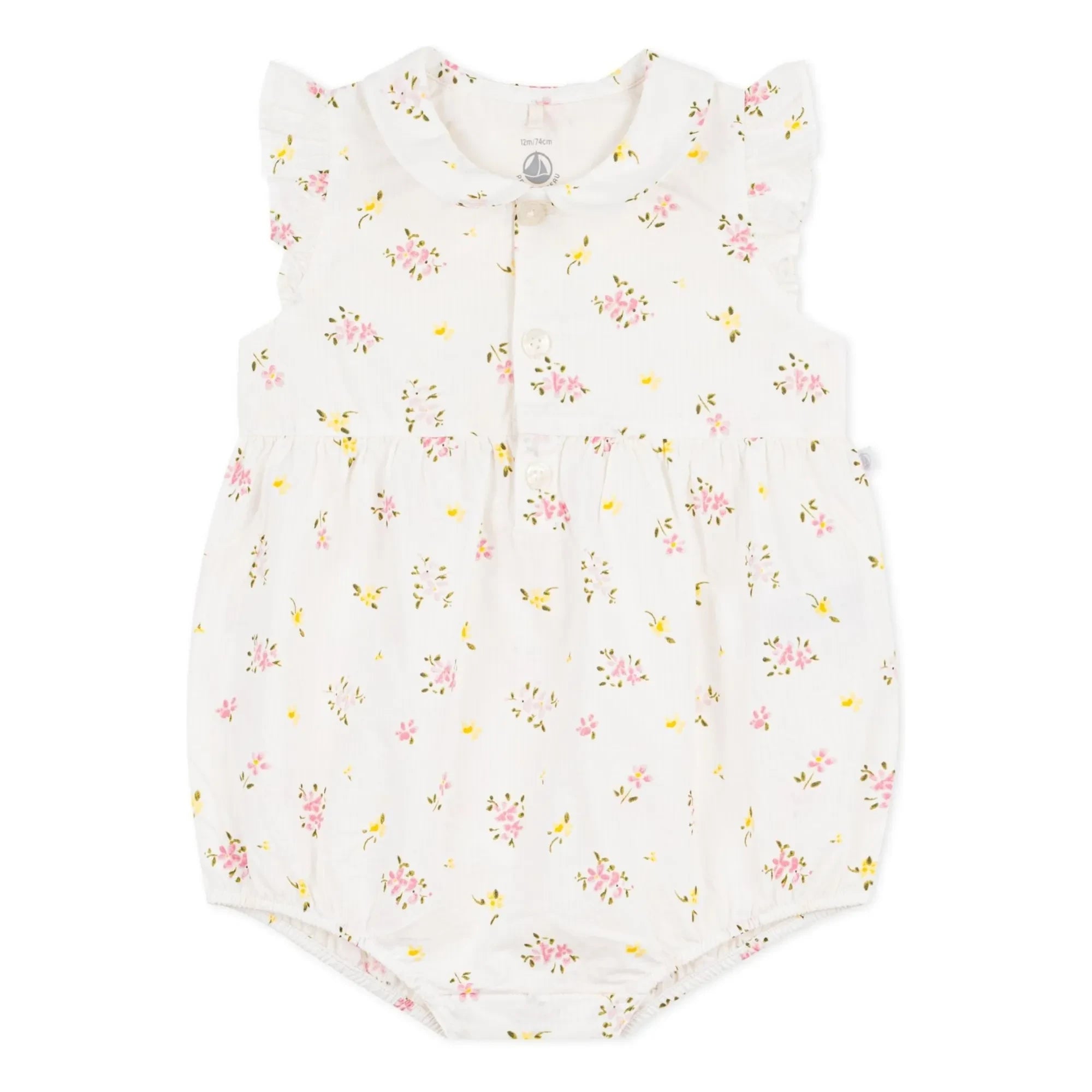Petit Bateau - Weißer Strampler aus Bio-Baumwolle mit Seersucker-Blumenmuster