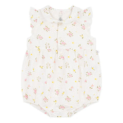 Petit Bateau - White Seersucker Organic Cotton Floral Romper