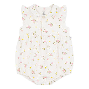 Petit Bateau - White Seersucker Organic Cotton Floral Romper