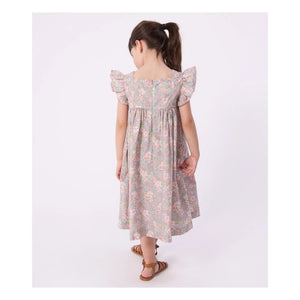 Petit Bateau - Ärmelloses Kleid aus Bio-Baumwollpopeline mit Blumenmuster | Graublau