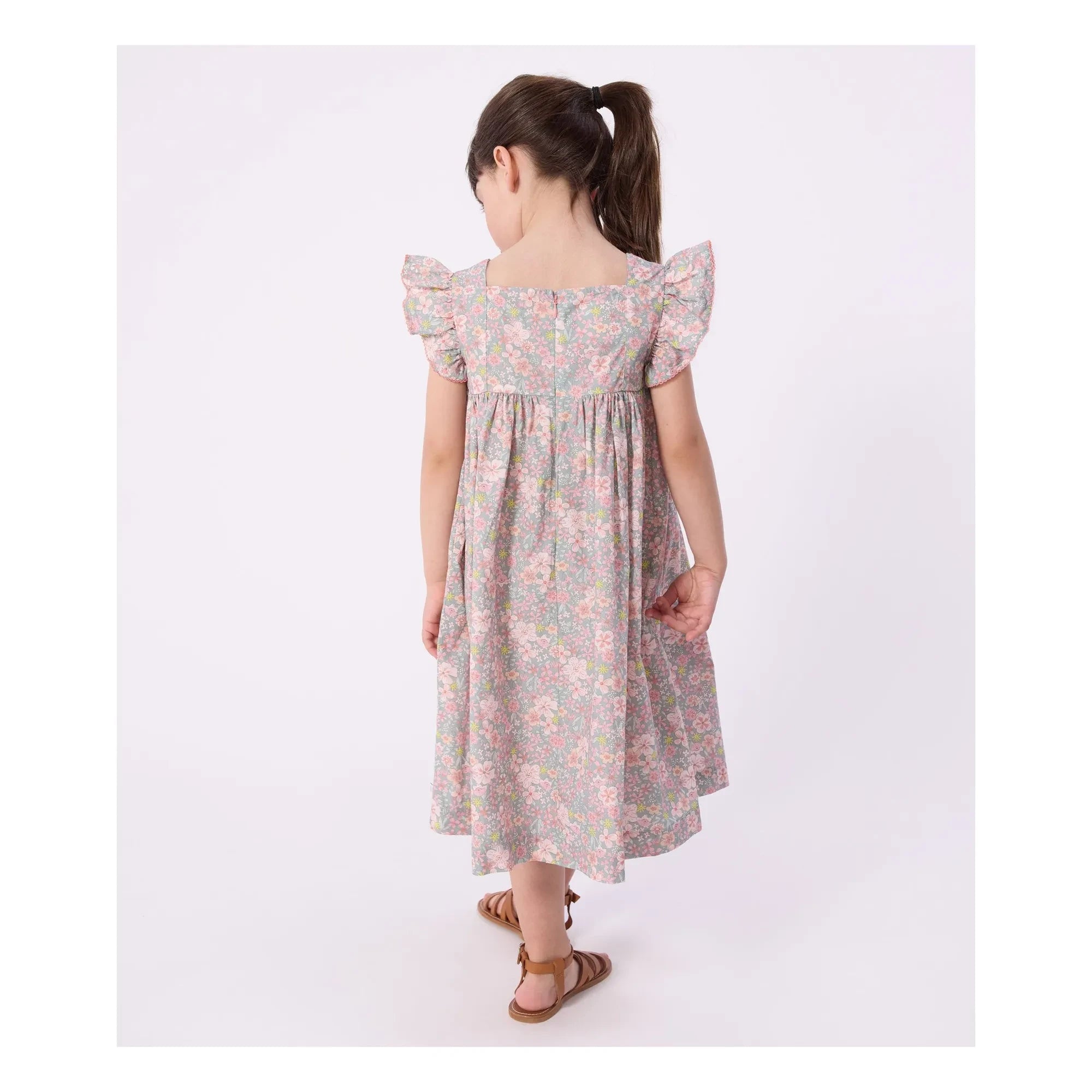 Petit Bateau - Ärmelloses Kleid aus Bio-Baumwollpopeline mit Blumenmuster | Graublau