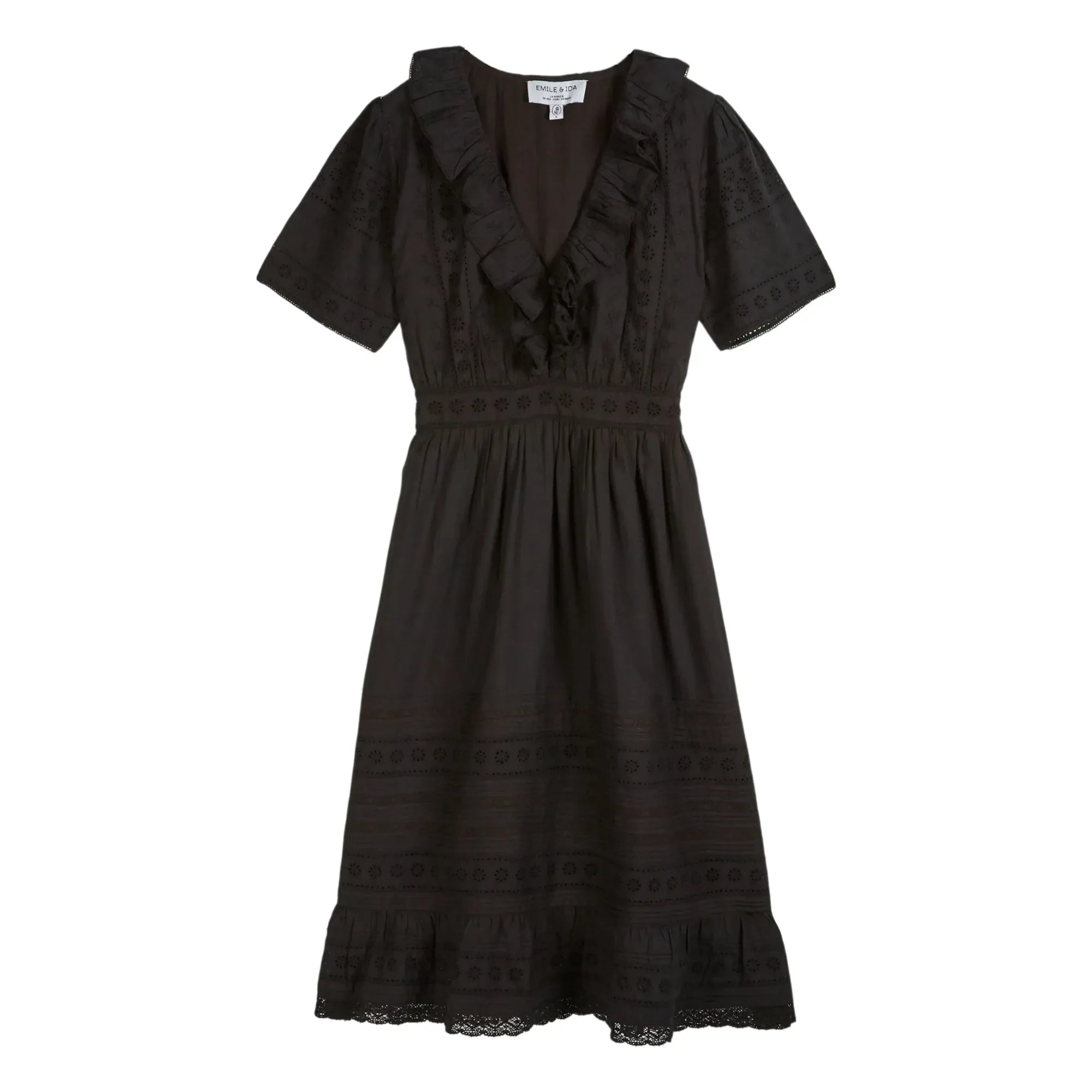 Emile et Ida - Broderie Anglaise Baumwollkleid | Schwarz