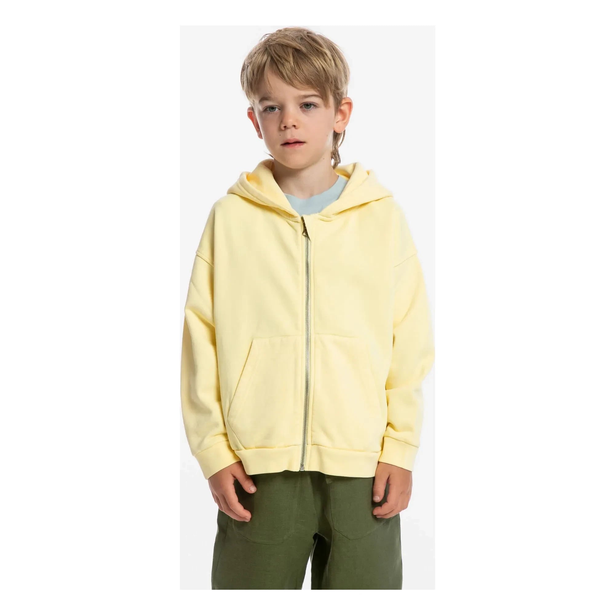 Matona - Organic cotton hooded zip-up sweatshirt | Pale yellow