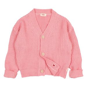 Búho - Organic cotton V-neck ribbed cardigan | Candy pink