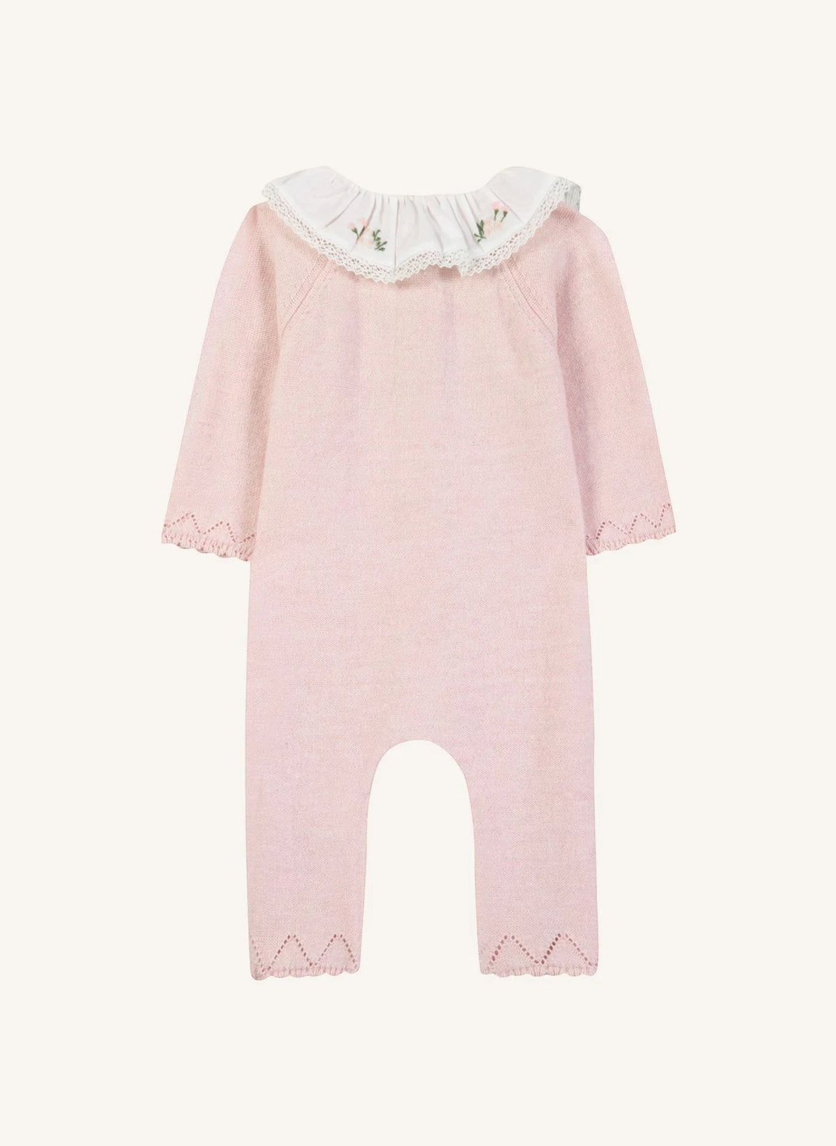 Tartine et Chocolat - Knitted romper with floral-embroidered collar | Pink