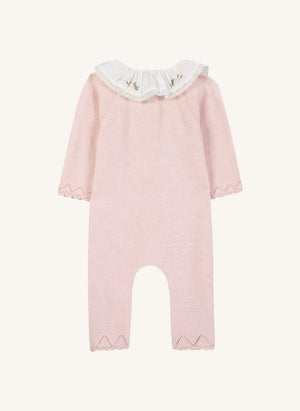 Tartine et Chocolat - Knitted romper with floral-embroidered collar | Pink