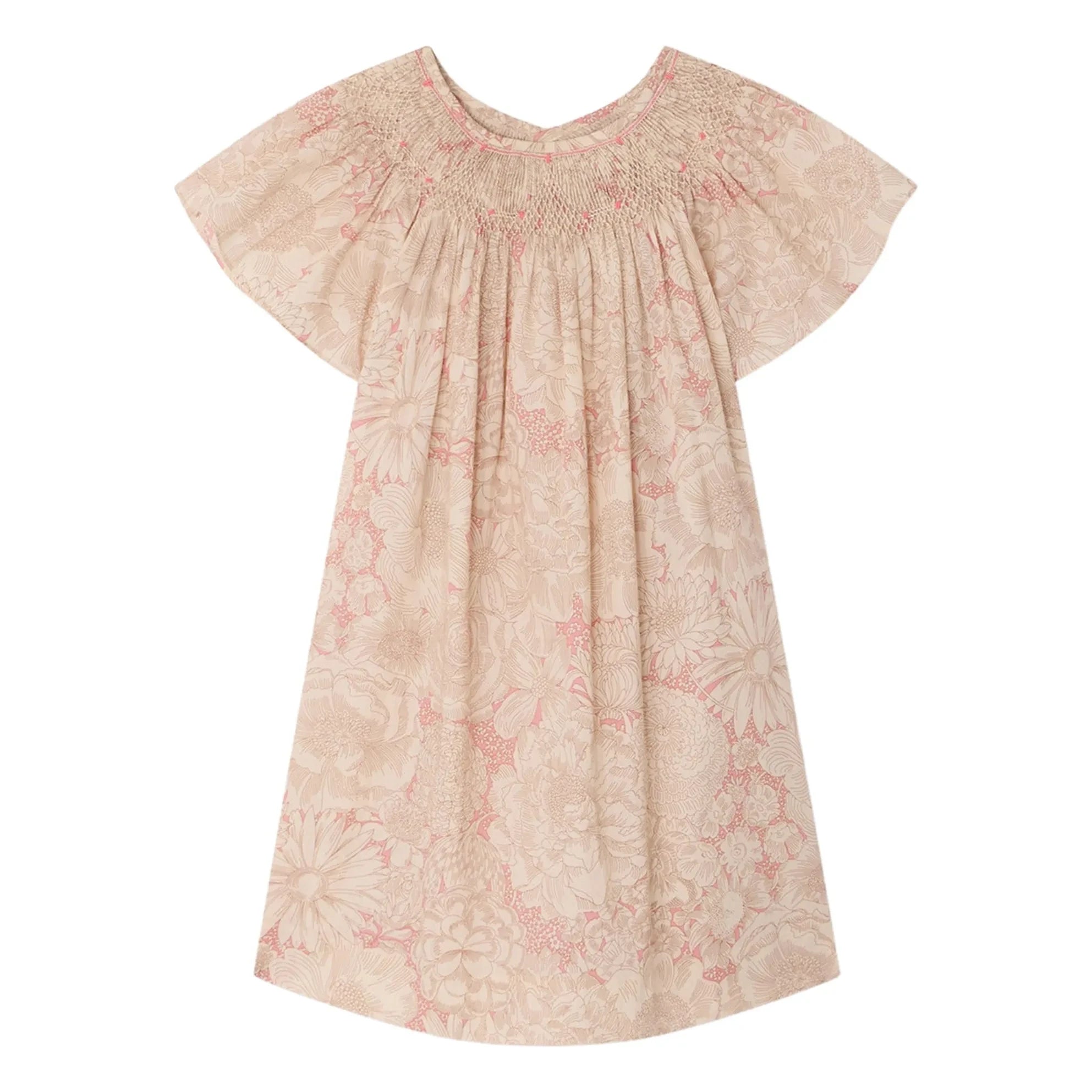 Bonpoint - Arlène Fleurie Bio-Baumwollkleid mit Raffungen | Blassrosa