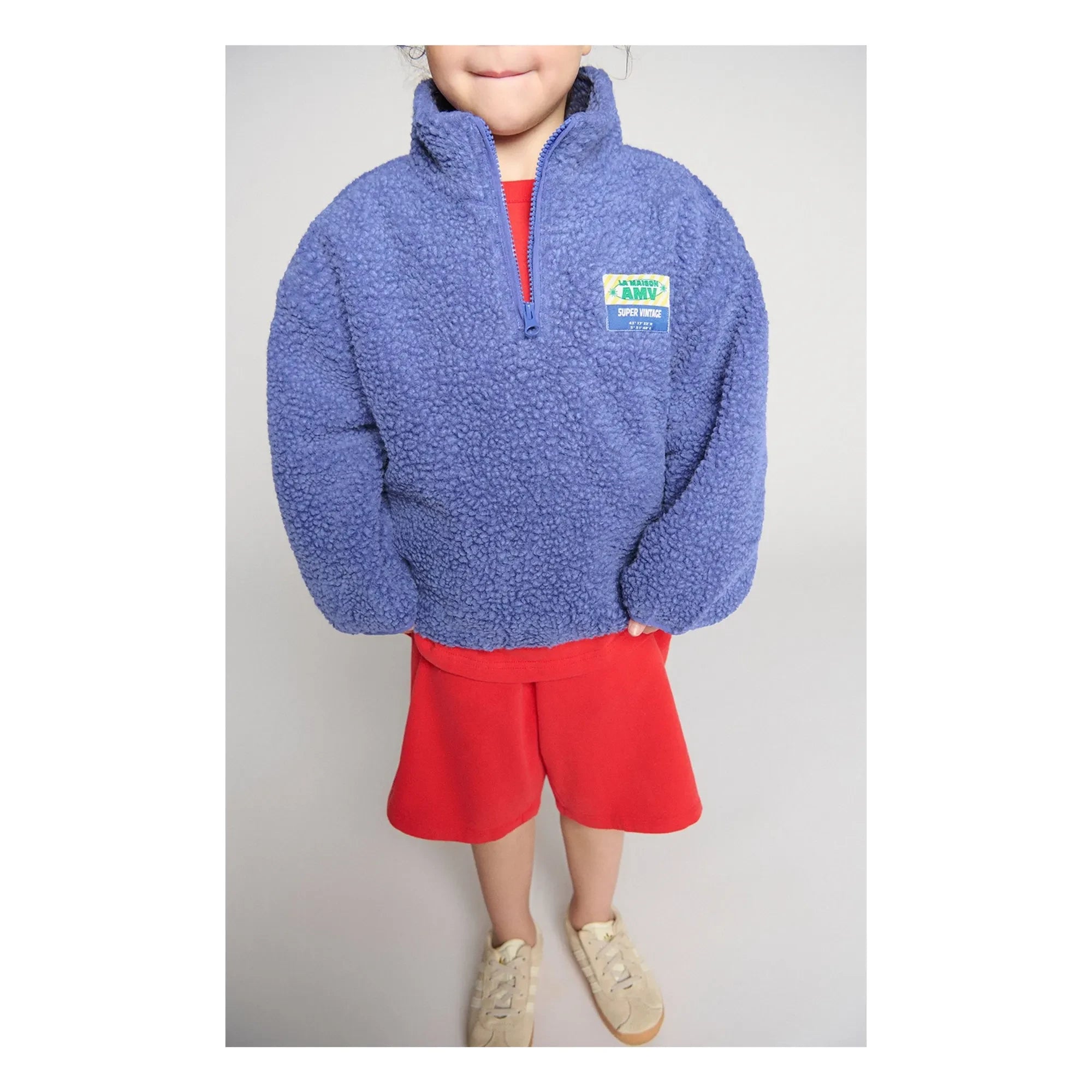 American Vintage - Sherpa-Sweatshirt aus recycelten Fasern mit halbem Reißverschluss „Hoktown“ | Violett