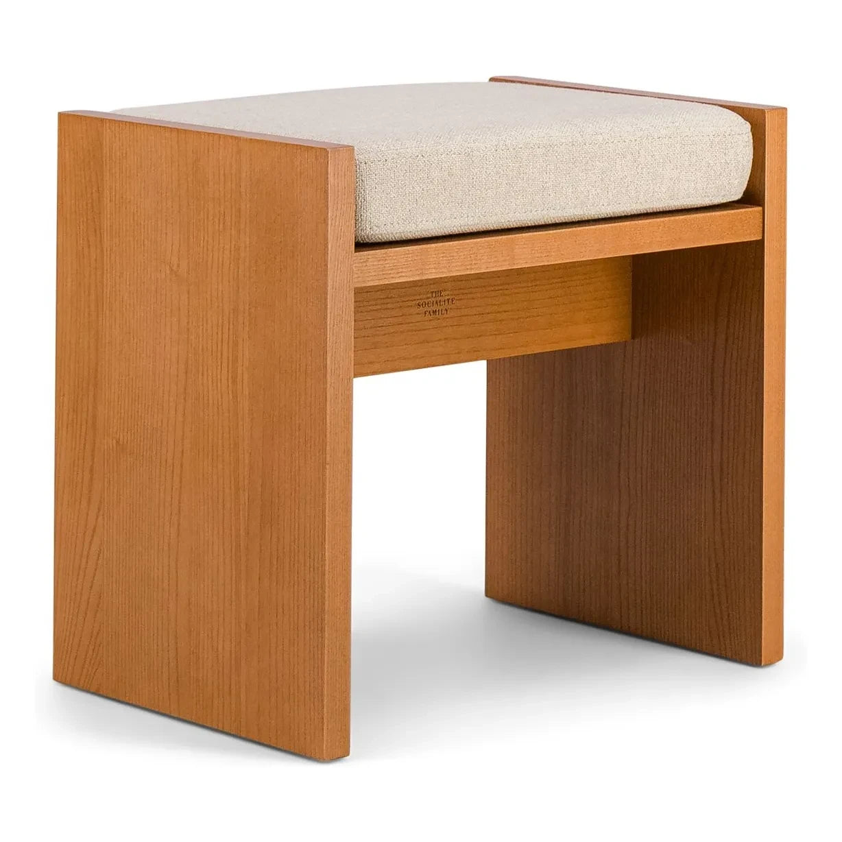 The Socialite Family - Hocker Chiesa, Esche mit gewebter Leinwand und Iroko-Furnier, Beige