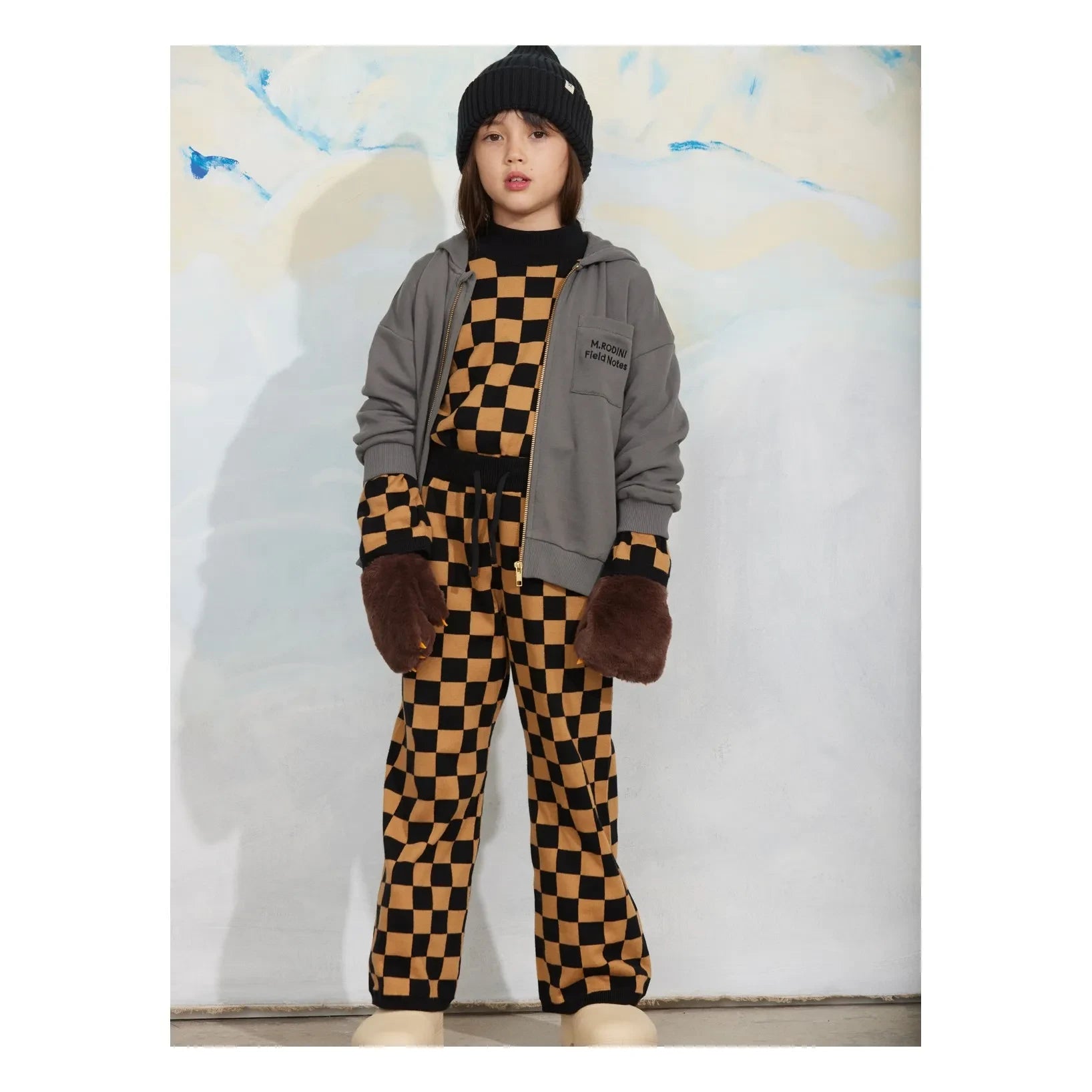 Mini Rodini - Damier-Hose aus Bio-Baumwoll-Mesh | Braun