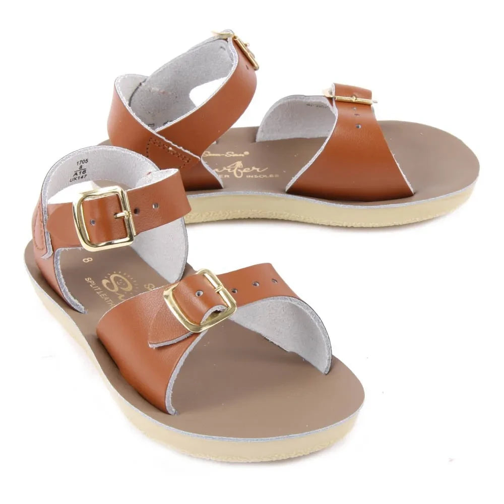Salt-Water - Surfer Çift Tokalı Deri Su Geçirmez Sandaletler | Camel