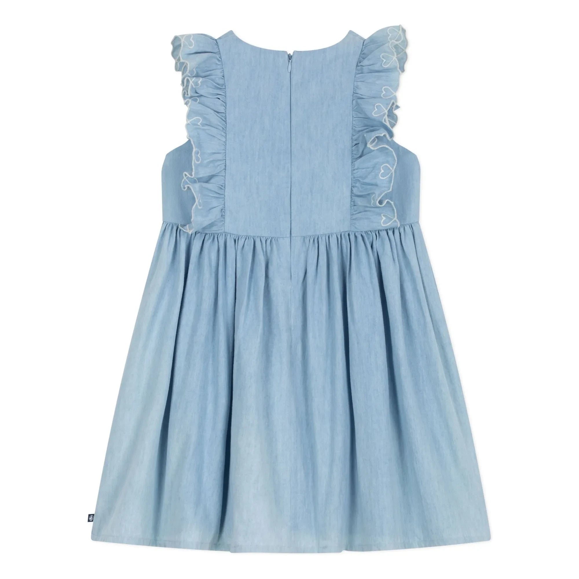 Petit Bateau - Mavi Chambray Fırfırlı Elbise