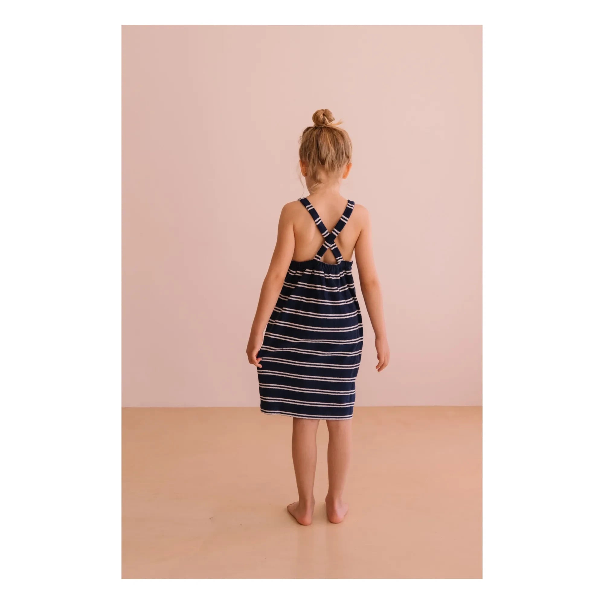 We Are Kids - Simonetta Striped Organic Cotton Towel Dress | Navy Blue