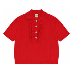 FUB - Volanlı polo tişört Extra Fine Mesh Organik Pamuk | Kırmızı