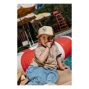 Hello Hossy - Trucker Rolling Pony Kappe aus Bio-Baumwolle mit gebogenem Schirm | Beige