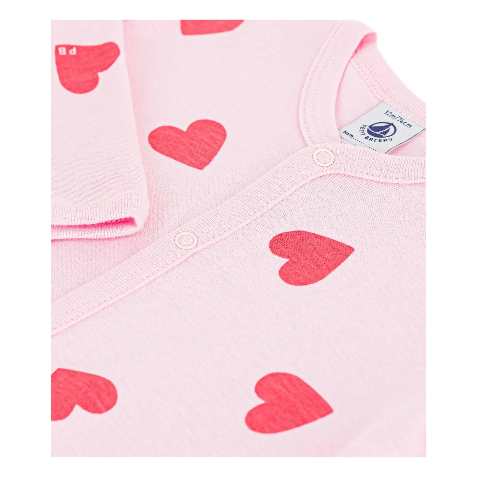 Petit Bateau - Kalp Desenli Ayaksız Pijama | Pembe