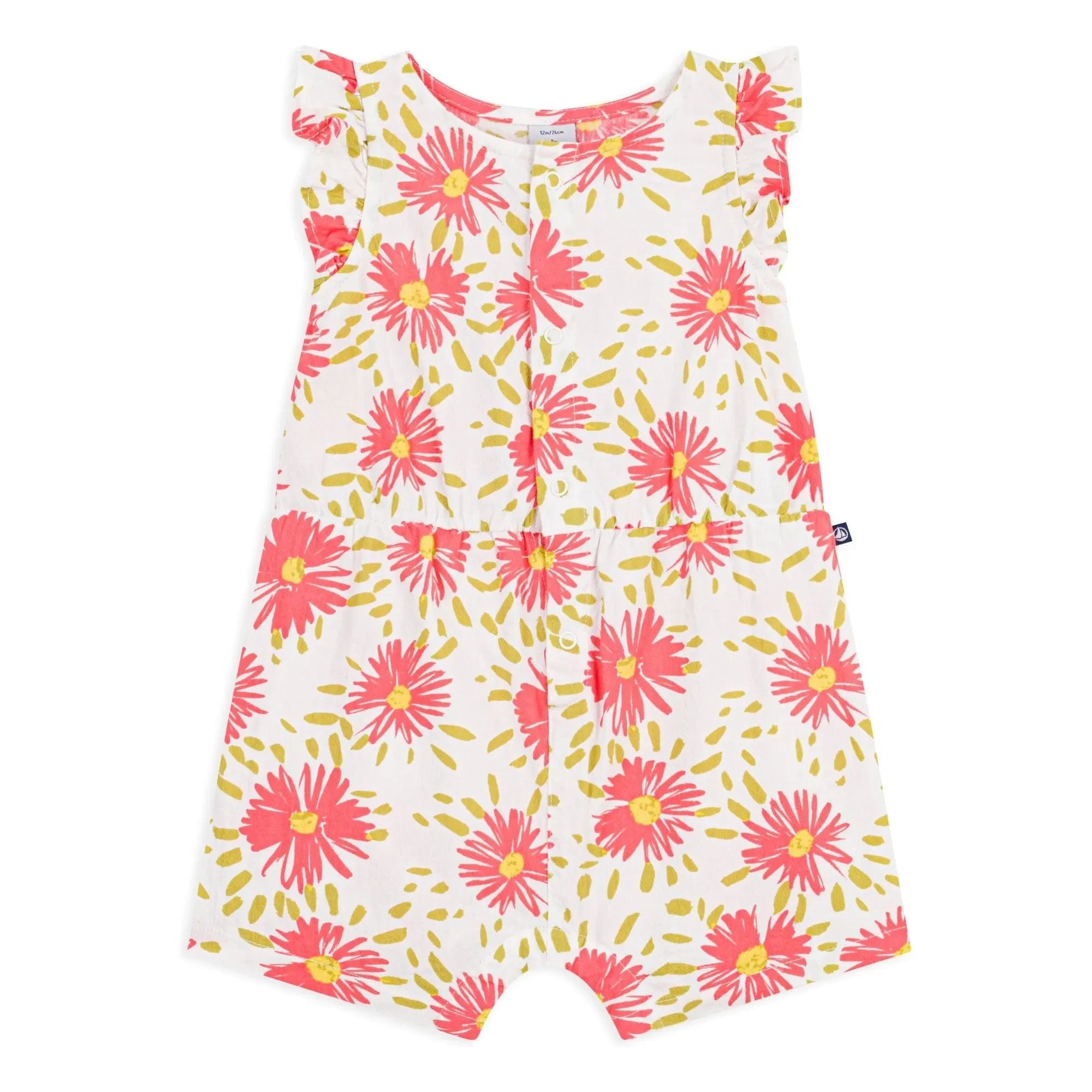 Petit Bateau - Organic Cotton Floral Pattern Crepe Romper | White