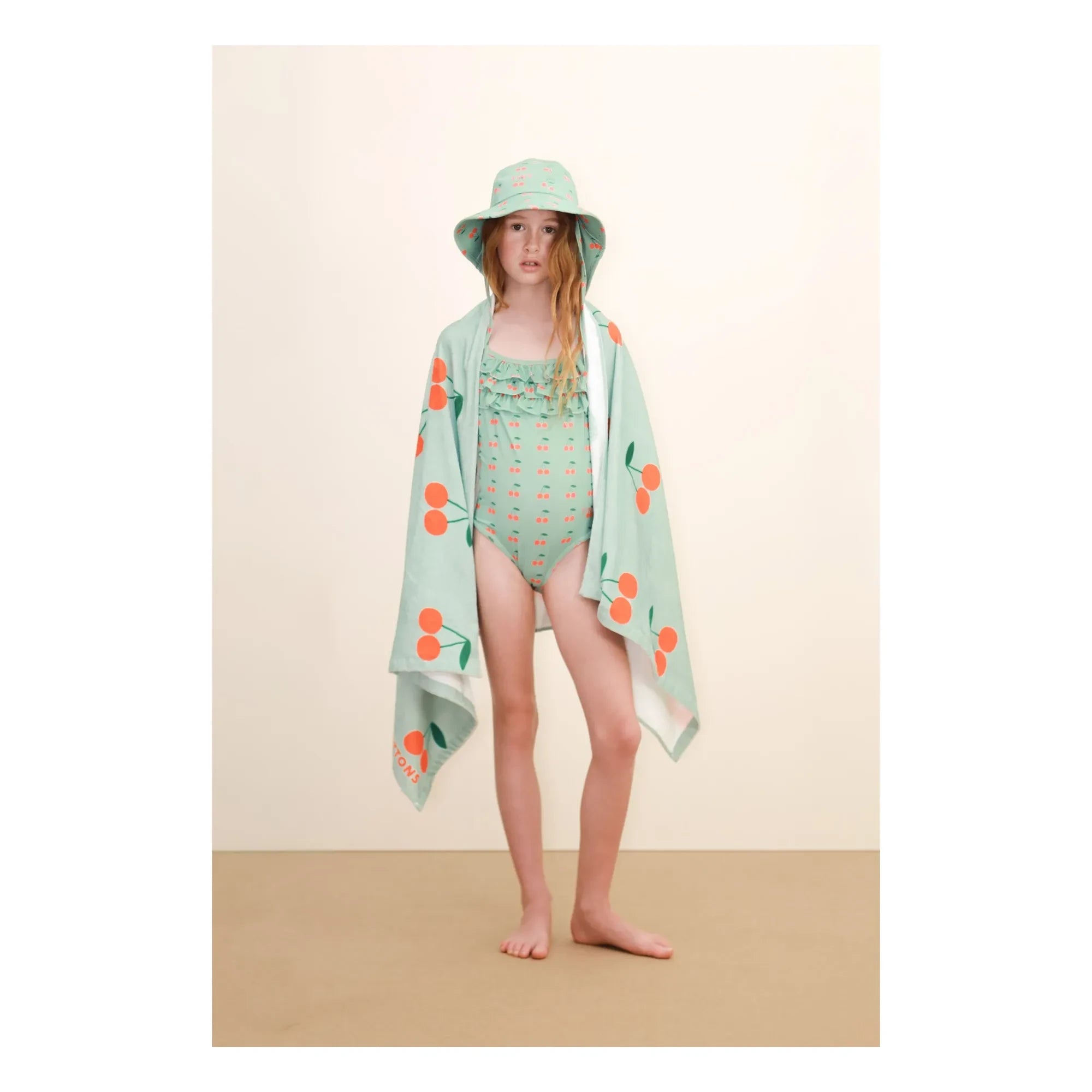 Tinycottons - Cerises Organic Cotton Beach Towel | Aqua Green