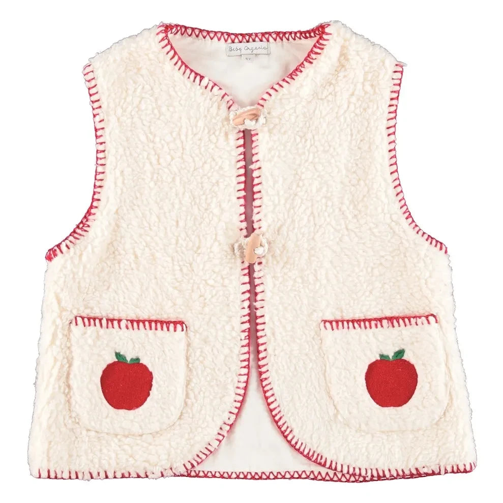 Bebe Organic - Sherpa Tarzı Kolsuz Ceket - Apples | Ecru