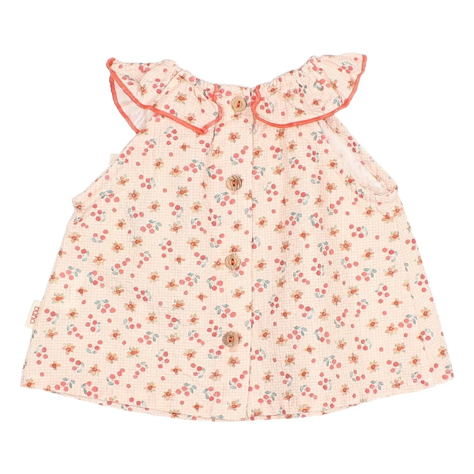 Búho - Geblümte Seersucker Babybluse | Peach