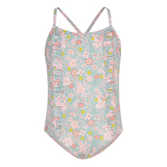 Petit Bateau - Badeanzug mit Rüschen und Blumenmuster | Türkis