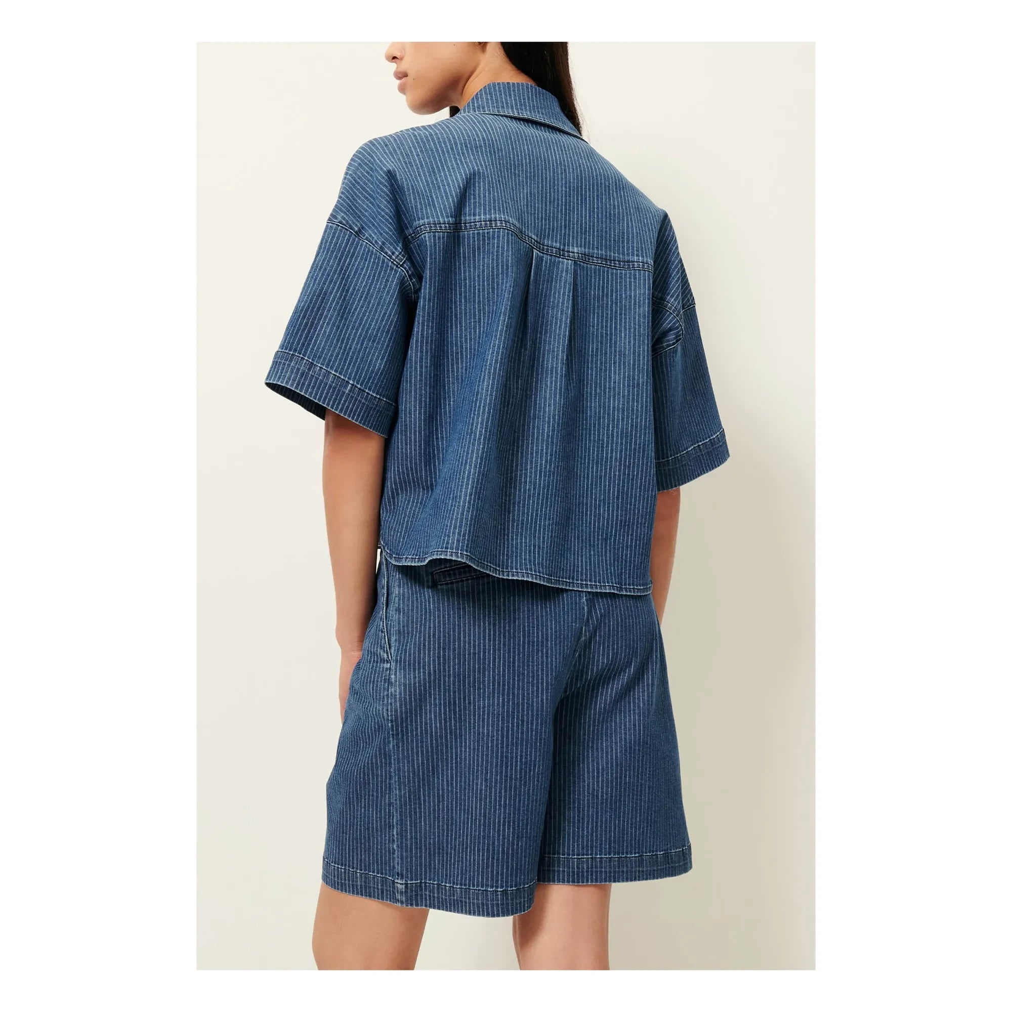 Sessùn - Santa Port Cotton Striped Shorts | Navy Blue