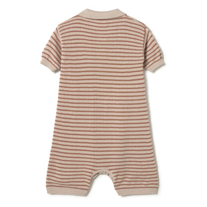 Coco au Lait - Polo Collar Organic Cotton Textured Romper | Beige