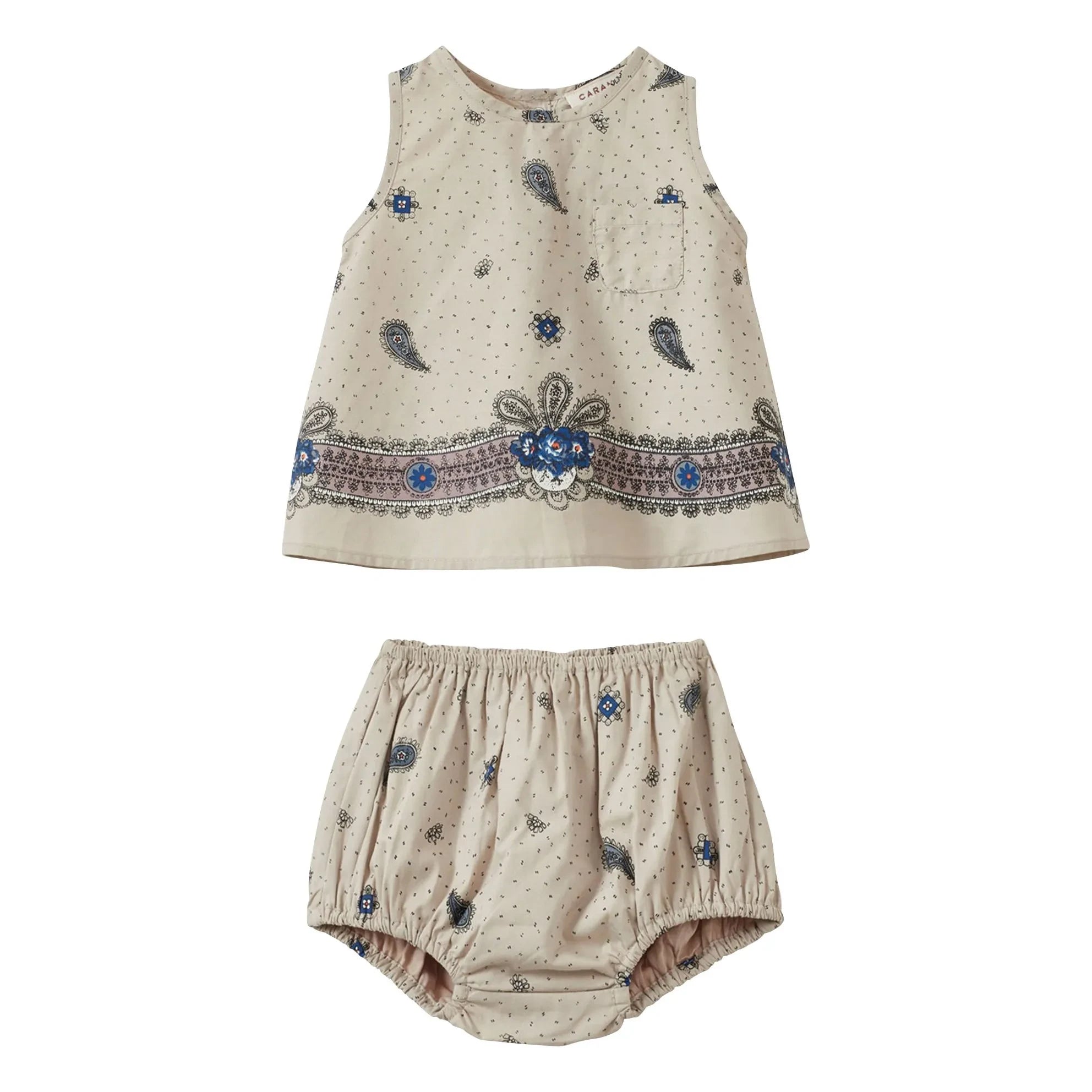 Karamell - Salat Paisley Oberteil und Shorts Set | Ecru