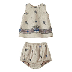 Karamell - Salat Paisley Oberteil und Shorts Set | Ecru