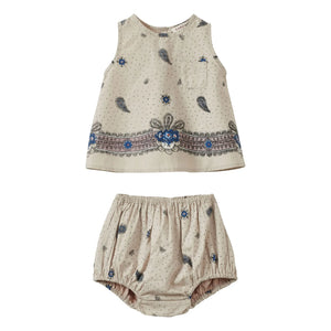 Karamell - Salat Paisley Oberteil und Shorts Set | Ecru