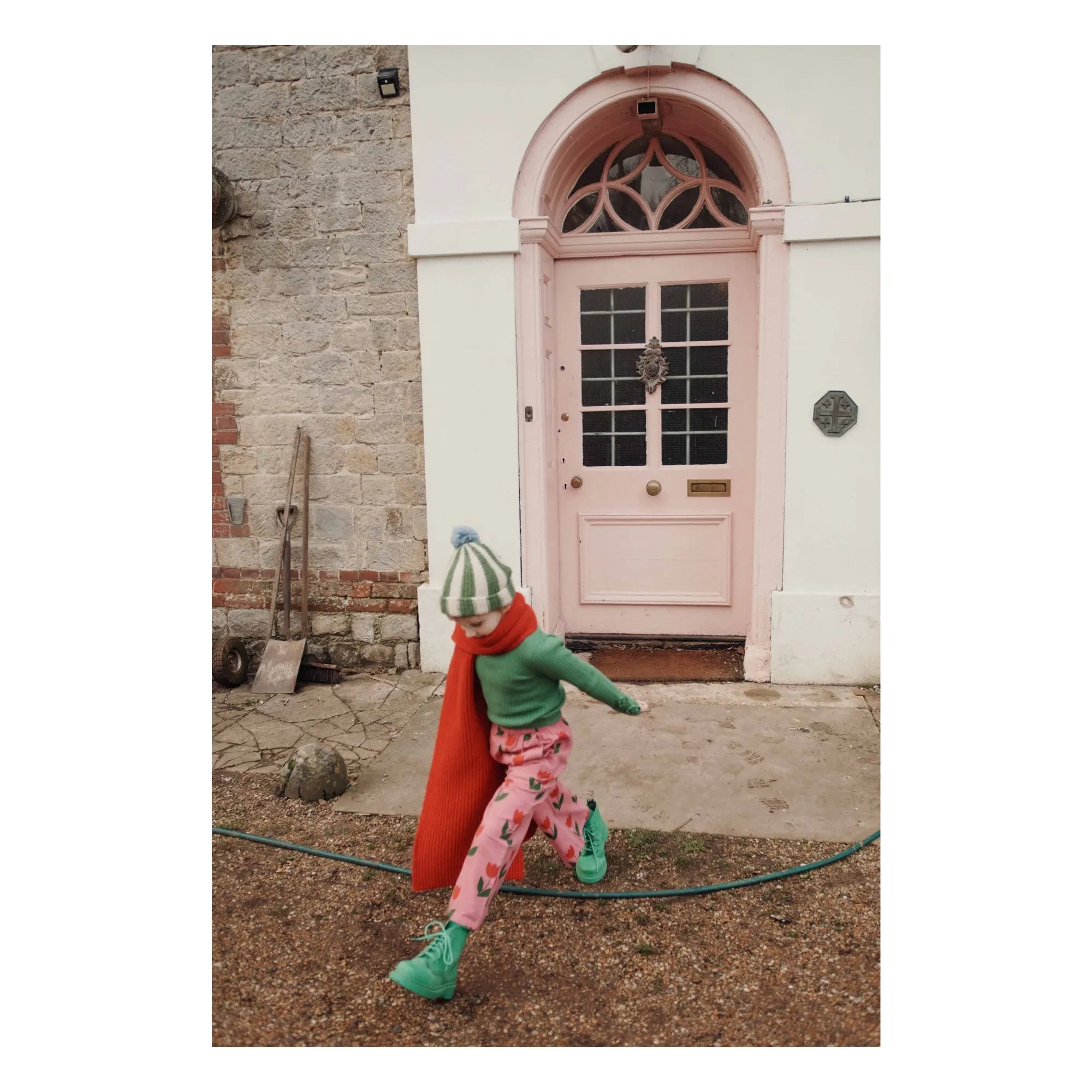 Emile et Ida - Çizgili Ponponlu Bere Merinos Yün | Zeytin Yeşili