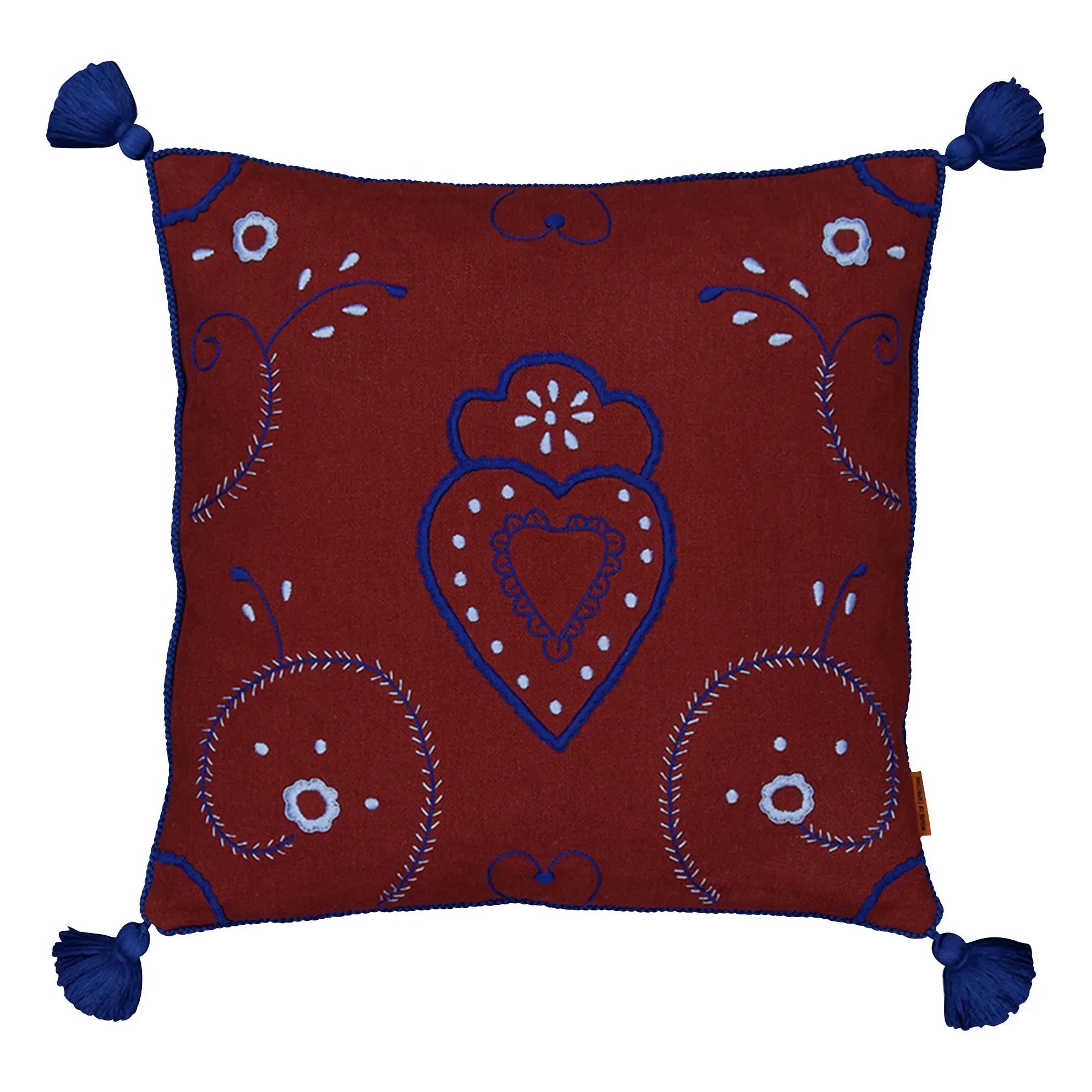 House of Capricorn - Viana ponponlu işlemeli keten yastık | Bordo