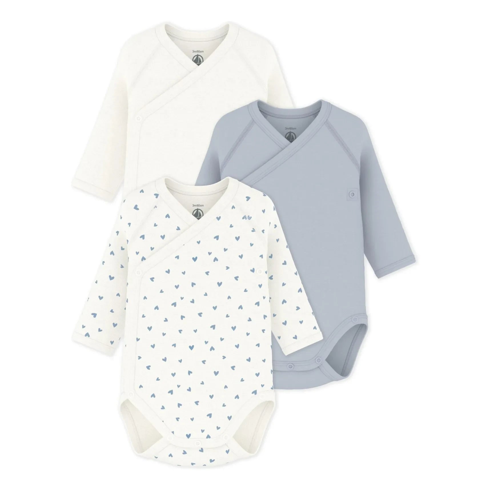 Petit Bateau - 3-Pack Organic Cotton Heart Cross Sizes | White