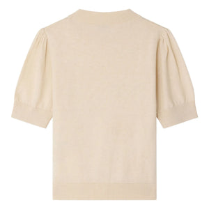 Bonpoint - Leola Kurzarm-Pullover aus Wolle mit Paillettenkirschen | Beige Rosa
