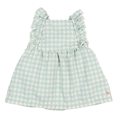 Búho - Gingham Ruffled Seersucker Organic Cotton Romper Dress | Aqua