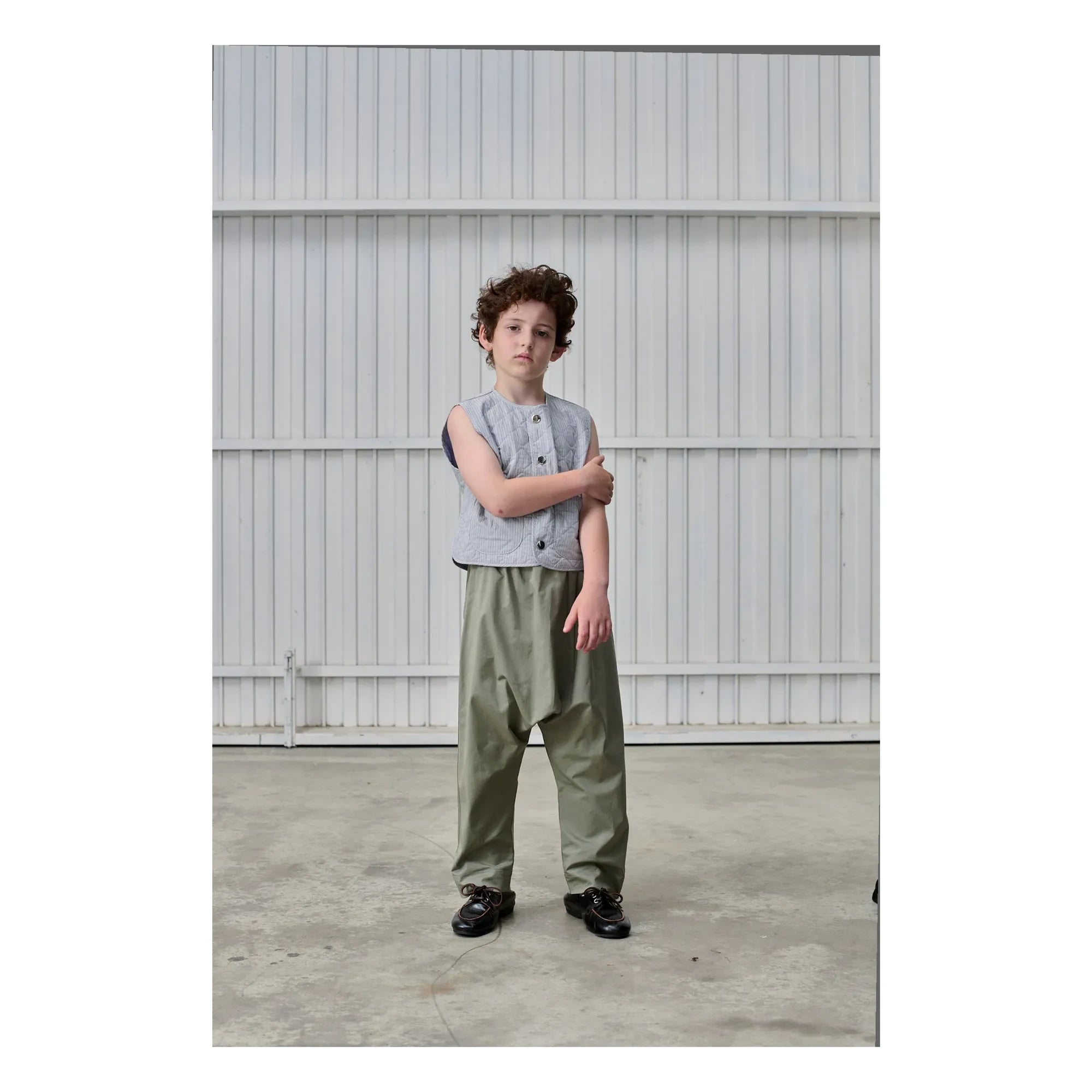 Tangerine - Striped Sleeveless Jacket | Light Grey