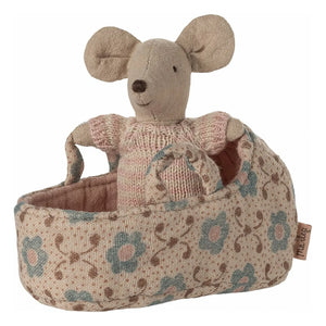 Maileg - Baby Mouse in Stroller | Pink