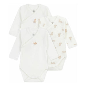 Petit Bateau – Body-Set „Teddy“ aus Bio-Baumwolle, 3er-Pack | Weiß