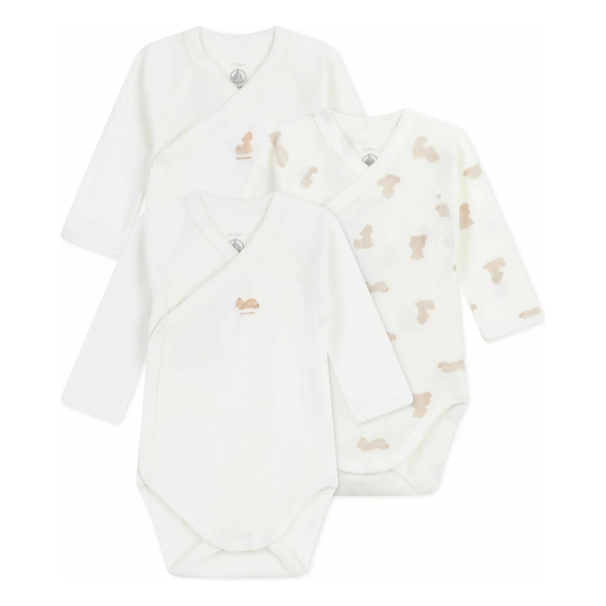 Petit Bateau – Body-Set „Teddy“ aus Bio-Baumwolle, 3er-Pack | Weiß
