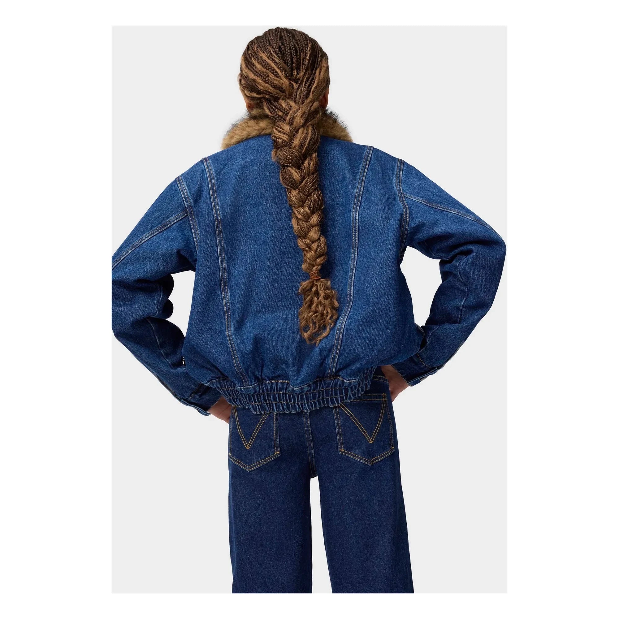 Molo - Hiroie Denim Organik Pamuk Kürk Yakalı Ceket | Mavi