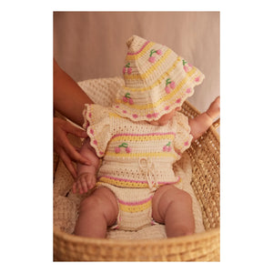 Bebe Organic - Paloma Kirschfarbener Häkelstrampler Bio-Baumwolle | Ecru