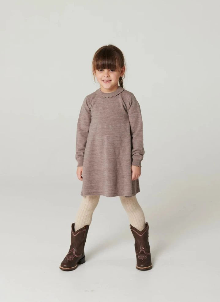 Copenhagen Colors - Merinos Yünü Dalgalı Yakalı Elbise | Taupe brown
