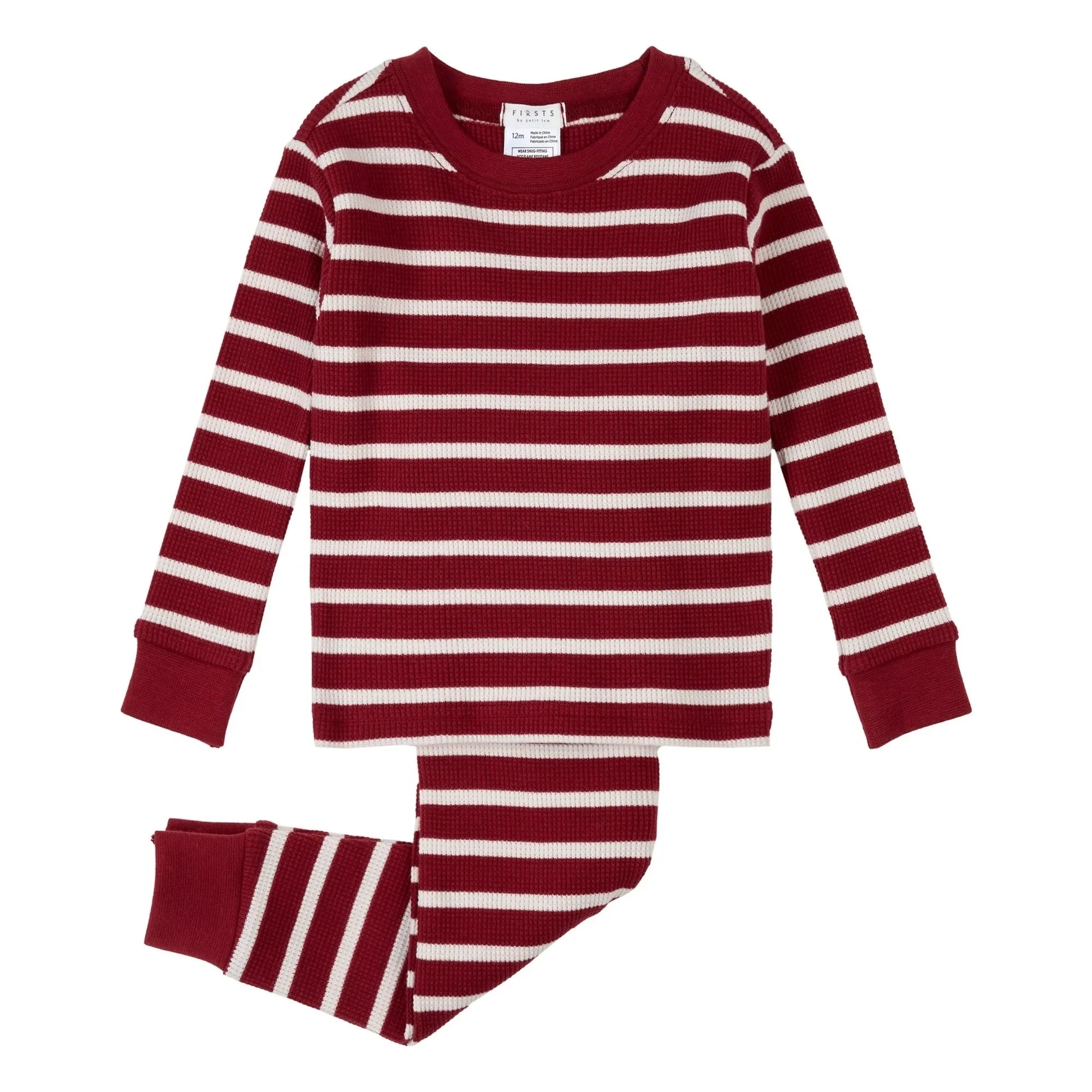 Petit Lem - Çizgili Fitilli Organik Pamuk Pijama | Kırmızı