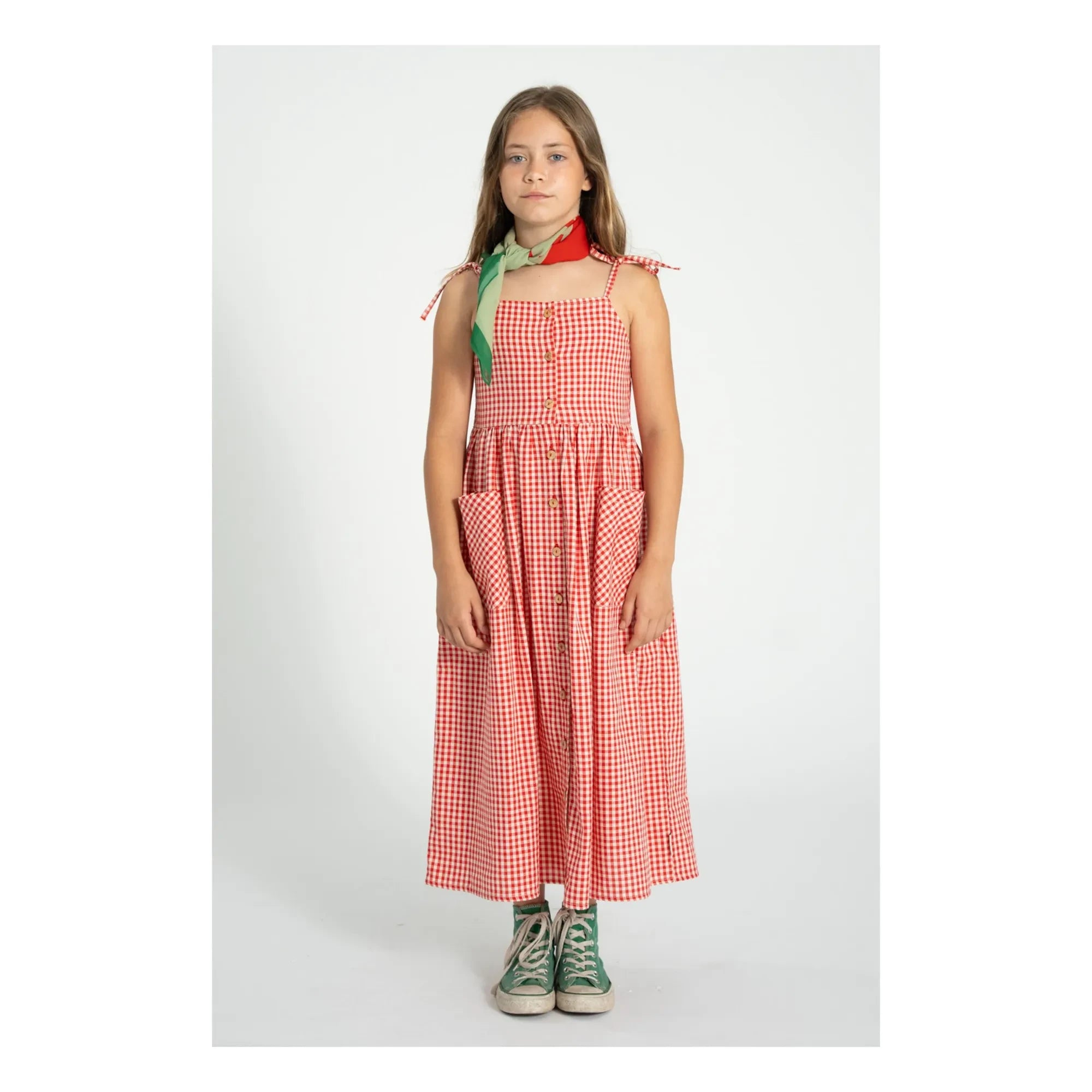 Piupiuchick - Gingham Organic Cotton Maxi Dress | Red